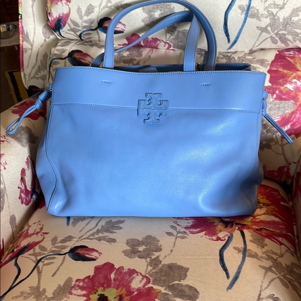 Tory Burch Blue Tote Bag with Minimalist Design
